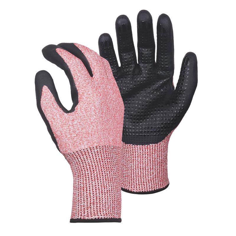 13G cut D/A4 DexiFoam palm coated gloves with dots