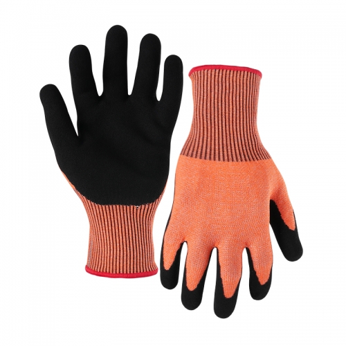 13G cut D/A4 latex sandy palm coated gloves