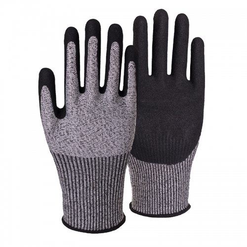 13G cut C/A3 nitrile sandy palm coated gloves - Glass Fibre