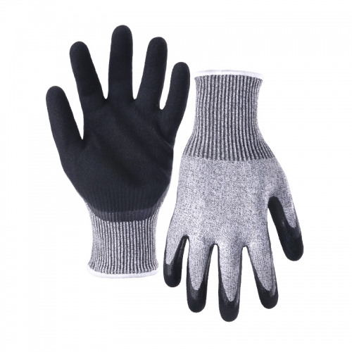 13G cut B/A2 nitrile sandy double palm coated gloves