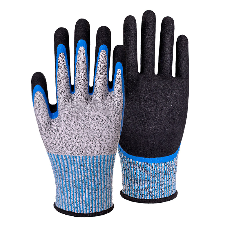 13G cut B/A2 nitrile sandy double palm coated gloves