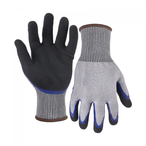 13G cut D/A4 nitrile sandy double palm coated gloves