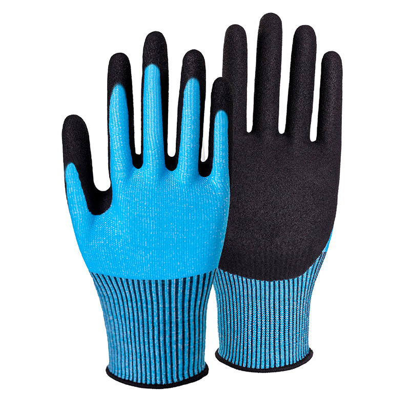 13G cut B/A2 latex sandy palm coated gloves