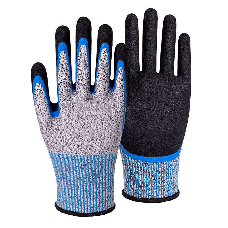 13G cut D/A4 nitrile sandy double palm coated gloves