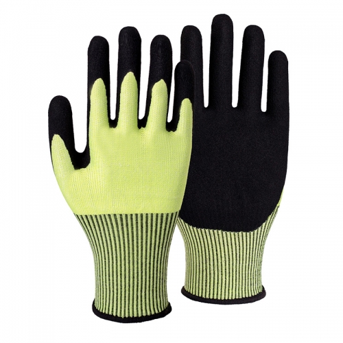 13G cut E/A5 nitrile sandy palm coated gloves