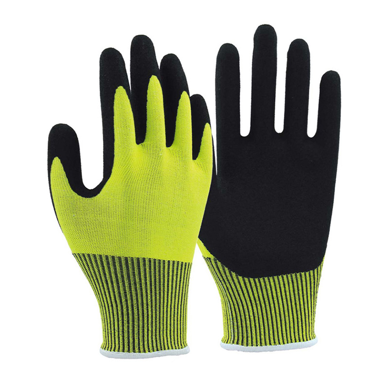 13G cut D/A4 latex sandy palm coated gloves